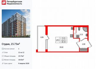 Продается квартира студия, 23.7 м2, Санкт-Петербург, муниципальный округ Невская Застава