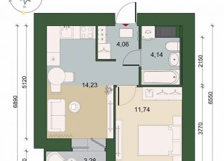 Однокомнатная квартира на продажу, 35.8 м2, городской посёлок Новоселье, ЖК Уютный, Адмиралтейская улица, 6