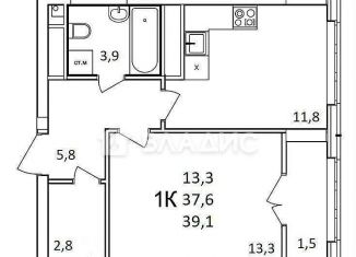 Продажа однокомнатной квартиры, 39 м2, деревня Анкудиновка, ЖК КМ Анкудиновский Парк, Черкесская улица, 17