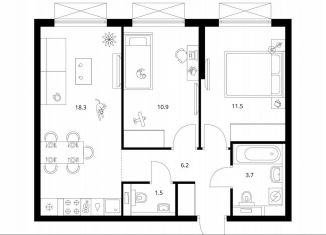 Продажа 2-ком. квартиры, 52.1 м2, Котельники