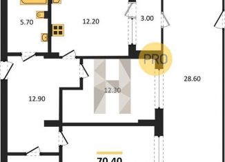 Двухкомнатная квартира на продажу, 70.4 м2, Воронеж