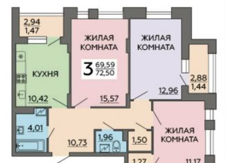 Продажа трехкомнатной квартиры, 72.5 м2, Воронеж, улица Славы, 7