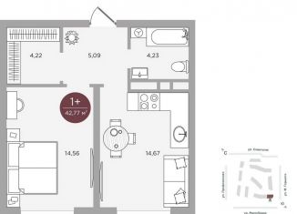 Продаю однокомнатную квартиру, 42.8 м2, Тюмень, улица Николая Машарова, 10, ЖК Машаров