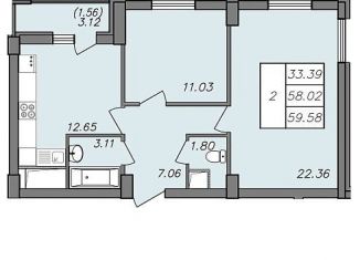 Продам 2-ком. квартиру, 59.6 м2, Воронеж, Волгоградская улица, 45