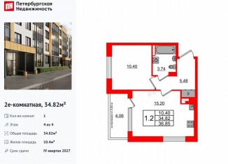 1-комнатная квартира на продажу, 34.8 м2, посёлок Шушары