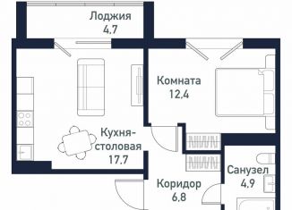 Продаю 1-комнатную квартиру, 41.7 м2, посёлок Западный