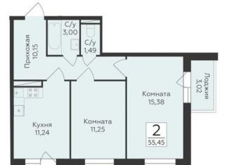 Продается двухкомнатная квартира, 55.5 м2, Воронеж