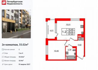 Продам 1-ком. квартиру, 35 м2, посёлок Шушары