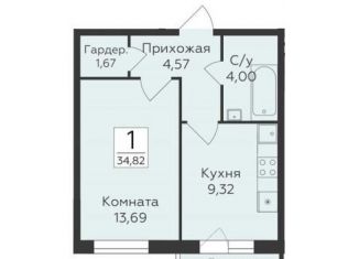 1-ком. квартира на продажу, 34.8 м2, Воронеж