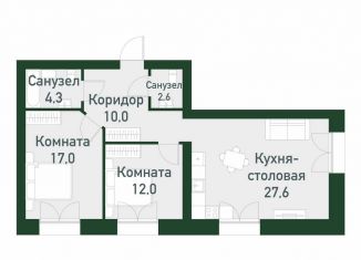 Продажа двухкомнатной квартиры, 72.6 м2, Екатеринбург, Ленинский район