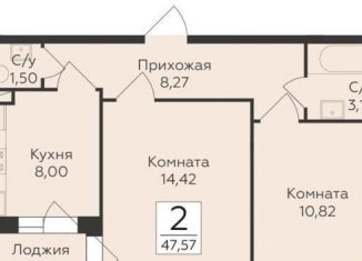 Продаю двухкомнатную квартиру, 47.6 м2, Воронеж