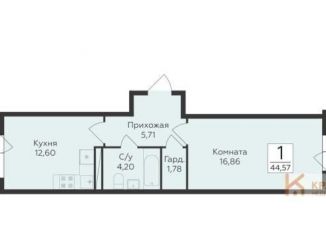 Продаю 1-ком. квартиру, 44.6 м2, Воронеж