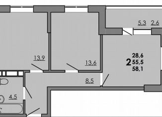 Двухкомнатная квартира на продажу, 57.7 м2, Ростов-на-Дону, проспект Маршала Жукова, 18/3