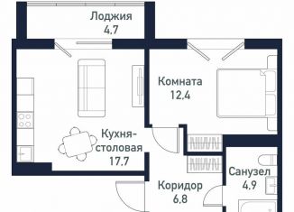 Продаю однокомнатную квартиру, 41.8 м2, посёлок Западный
