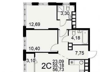 Продается 2-ком. квартира, 56.7 м2, Рязань