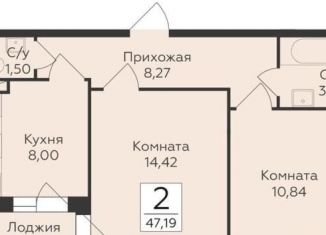 Двухкомнатная квартира на продажу, 47.2 м2, Воронеж