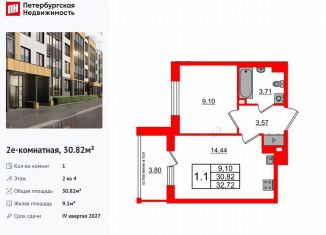 Продаю 1-комнатную квартиру, 30.8 м2, посёлок Шушары