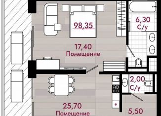 Продается однокомнатная квартира, 98.4 м2, Краснодарский край