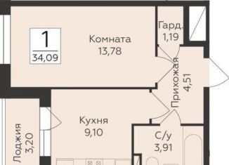 Продается 1-комнатная квартира, 34.1 м2, Воронеж