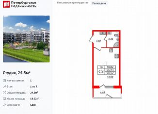Продается квартира студия, 24.5 м2, Санкт-Петербург, метро Звёздная, Пулковское шоссе, 99к4