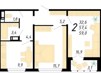 Продам 2-ком. квартиру, 59 м2, Воронеж, улица Пескова, 6