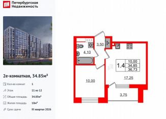 Продам однокомнатную квартиру, 34.9 м2, Санкт-Петербург, муниципальный округ Коломяги
