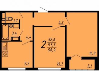 Продается 2-ком. квартира, 58.9 м2, Воронеж, улица Пескова, 6