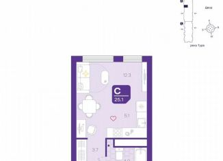Продажа квартиры студии, 25.1 м2, Тюмень, Центральный округ
