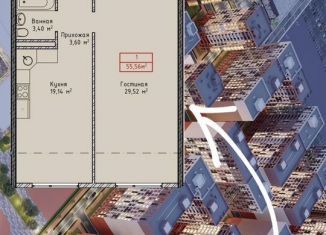 1-комнатная квартира на продажу, 55.6 м2, Махачкала, улица Даганова, 139