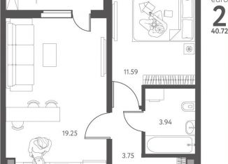 Однокомнатная квартира на продажу, 40.7 м2, Липецк, улица Перова, 2Д