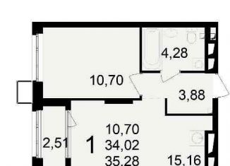 1-комнатная квартира на продажу, 35.3 м2, Рязань