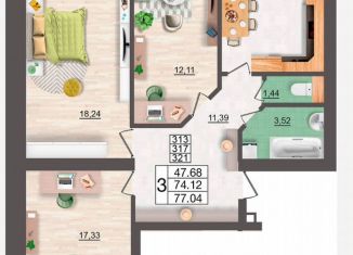 Продам 3-ком. квартиру, 77 м2, Смоленск