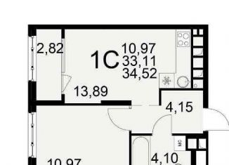 Продам 1-комнатную квартиру, 34.5 м2, Рязань