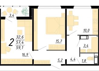 Продам 2-ком. квартиру, 59.1 м2, Воронеж, улица Пескова, 6