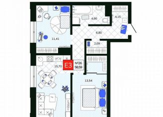 Продам двухкомнатную квартиру, 55.6 м2, Тула