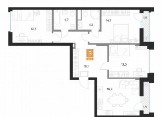 Продам трехкомнатную квартиру, 84.3 м2, Курск