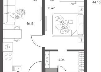 1-комнатная квартира на продажу, 44.1 м2, Липецк, улица Перова, 2Д