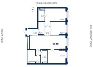 Продается трехкомнатная квартира, 91.4 м2, Екатеринбург, Ленинский район, Московская улица, 247А