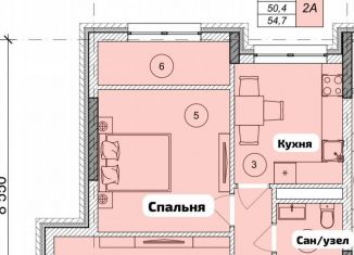 2-ком. квартира на продажу, 54.7 м2, Грозный, проспект Ахмат-Хаджи Абдулхамидовича Кадырова, 185/4