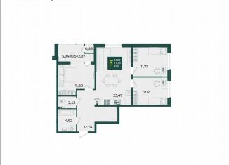 Продается 3-ком. квартира, 81.6 м2, Краснодар, микрорайон Образцово, улица Адмирала Макарова, 5к2