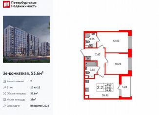 Продажа 2-ком. квартиры, 53.6 м2, Санкт-Петербург, муниципальный округ Коломяги