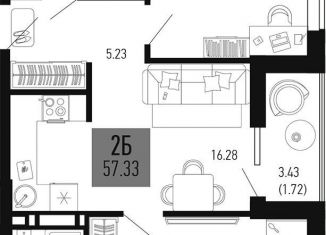 Продается 2-ком. квартира, 57.3 м2, Аксай