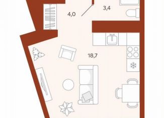 Квартира на продажу студия, 26.1 м2, Тюмень, улица Новаторов, 30