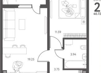 Продажа однокомнатной квартиры, 40.7 м2, Липецк, улица Перова, 2Д