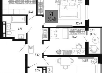 2-ком. квартира на продажу, 60.5 м2, Аксай
