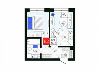 Продается однокомнатная квартира, 33.1 м2, Тула