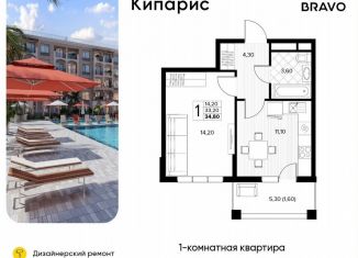 Продажа 1-ком. квартиры, 34.8 м2, село Сукко