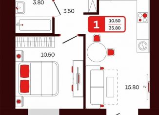 Продажа 1-комнатной квартиры, 35.8 м2, Туймазы, переулок Луначарского, 3