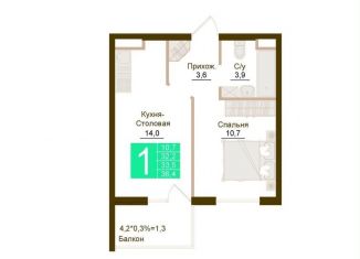 Продается однокомнатная квартира, 33.5 м2, Крым