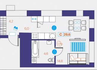 Продается квартира студия, 29.6 м2, Тюмень, улица Ветеранов Труда, 36к1
